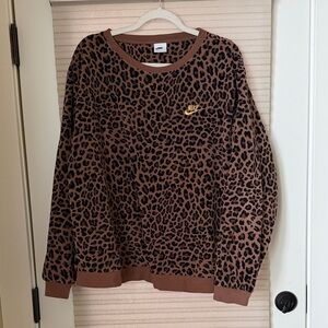 Nike Brown and Black Leopard Print Crewneck Fleece